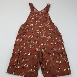 Duluth Trading Bib Overalls Womens Medium Brown Gnome Print Garden Shortalls